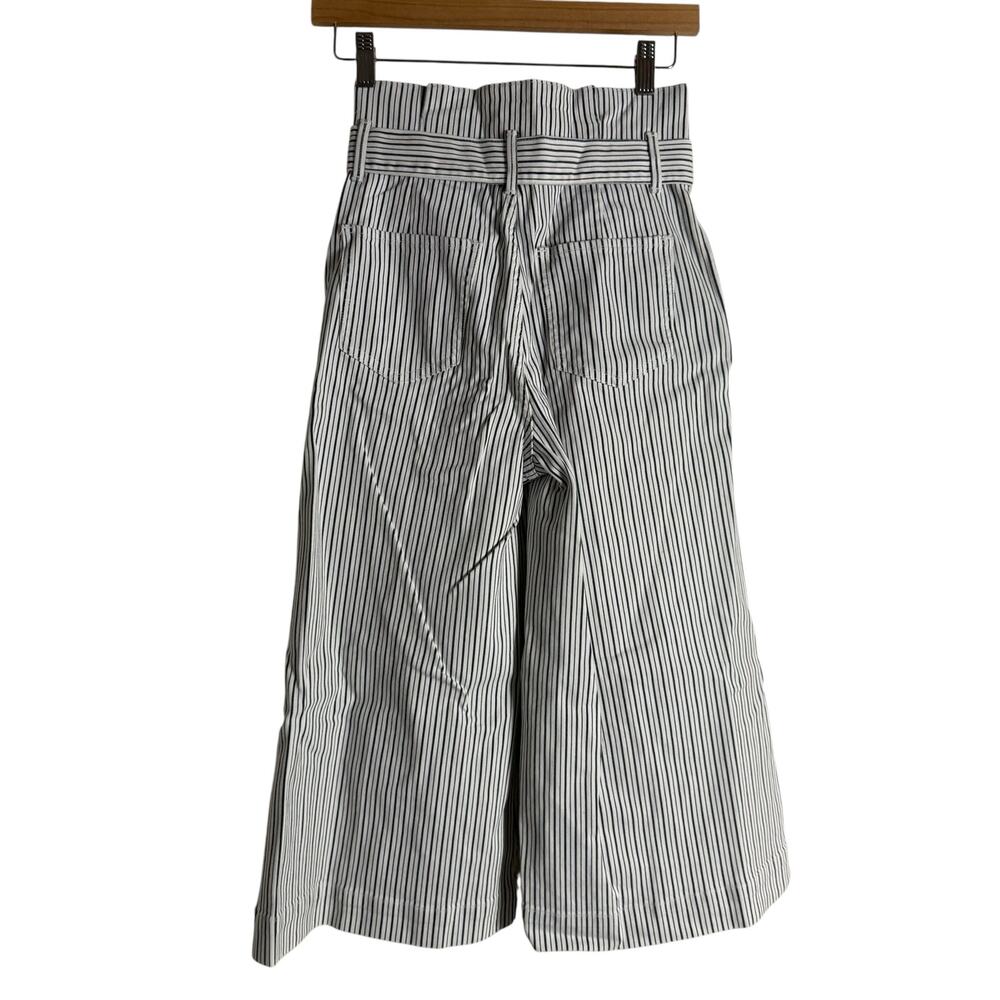 Frame White Striped Belted High Rise Wide Leg Cropped Culotte Pants Size 25 - Picture 8 of 10